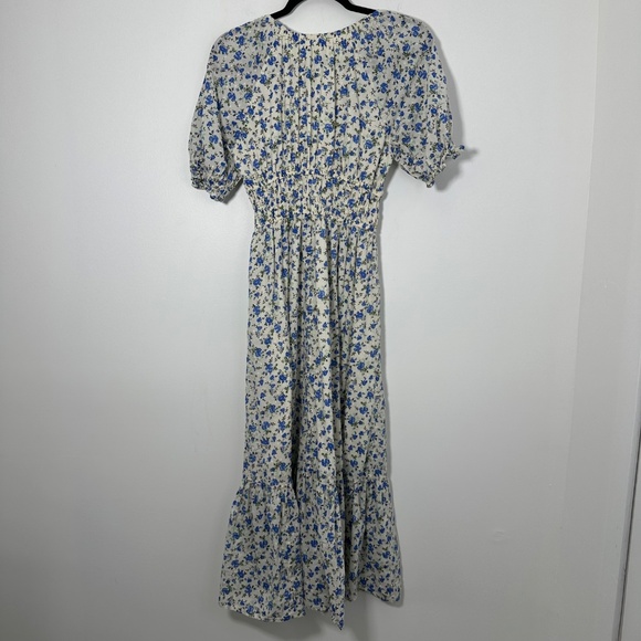 Tea Rose Blue & White Ditsy Floral Coquette Cottagecore Midi Dress Sz Small - Picture 2 of 7